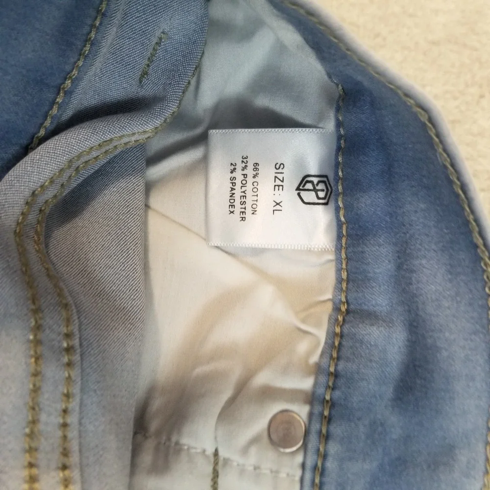 Born Primitive Shorts Mens Extra Large Light Blue Stretch Denim Jean Frayed Hem